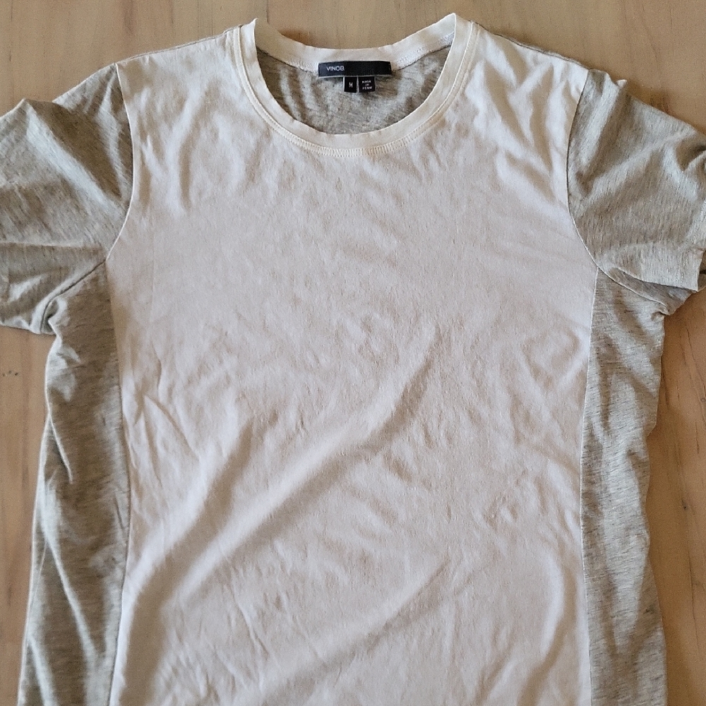 Vince Two-Tone Cream and Gray Tee